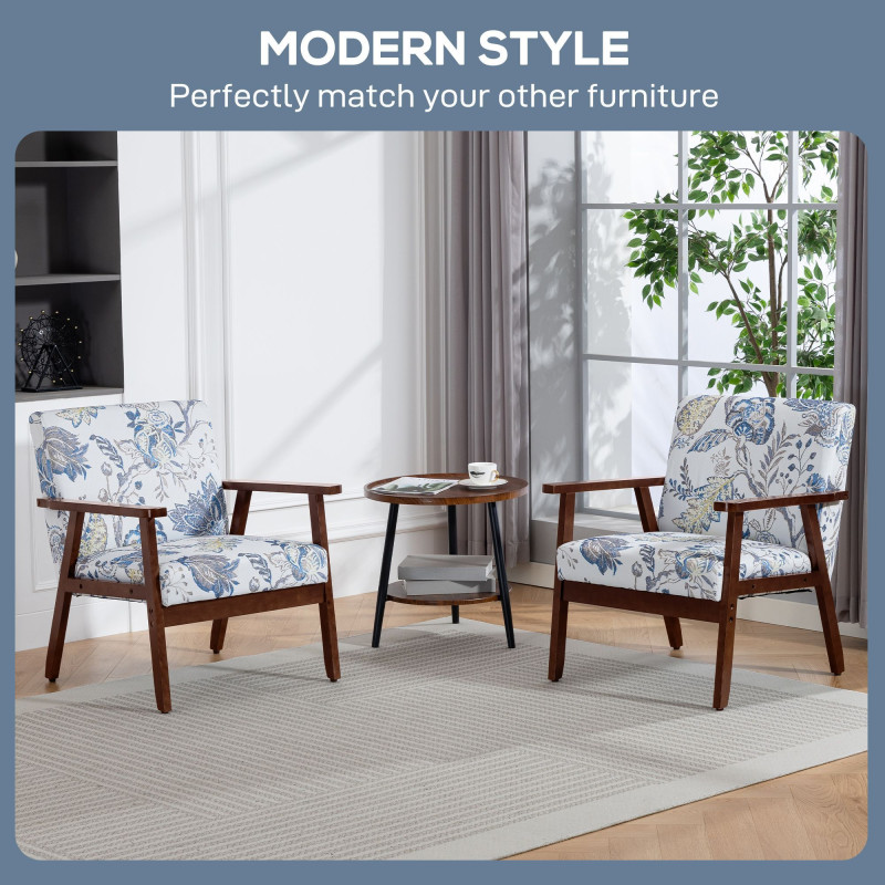 2 PCS Modern Accent Chairs with Cushioned Seat, Upholstered Linen-Feel Armchair for Bedroom, Living Room, Multicolored