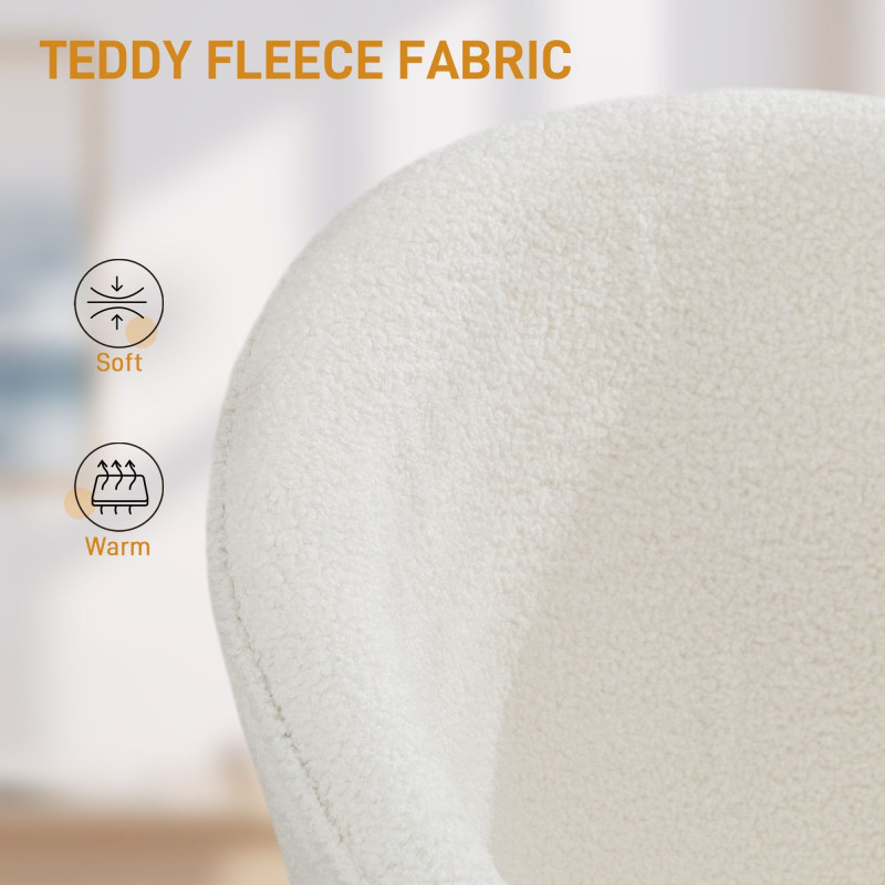 Office Chair, Teddy Fleece Upholstered Vanity Desk Chair, Cream White