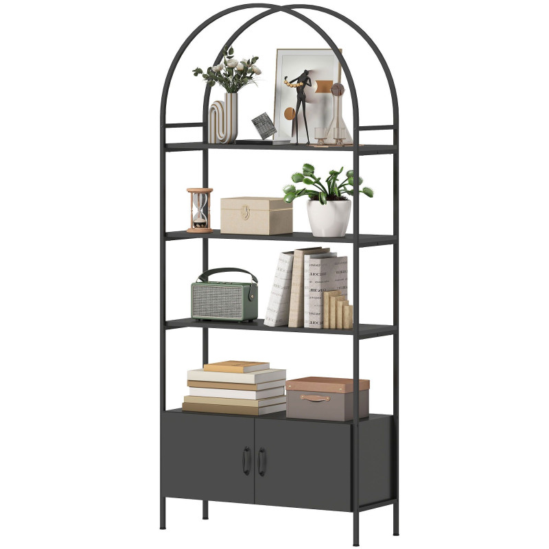 4-Tier Arched Shelving Unit with Cabinet, Bookshelf for Living Room, Office, 31.5