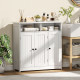 Bathroom Floor Cabinet, Freestanding Bathroom Storage Unit with 3 Doors, 2 Open Shelves and Adjustable Shelf, White