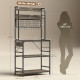 Kitchen Baker's Rack with Power Outlet and LED Light, 5-Tier Coffee Bar Station with 10 Hooks, Grey