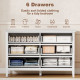 Double Chest of Drawers, Modern 6 Drawer Dresser for Bedroom, Living Room, Hallway, Closet, White