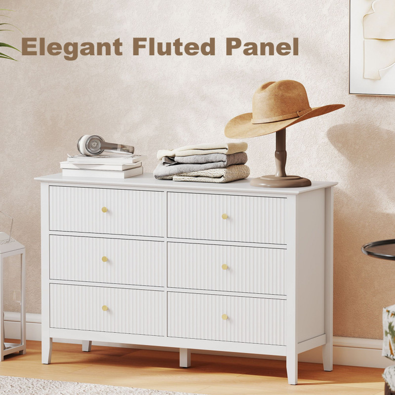 Double Chest of Drawers, Modern 6 Drawer Dresser for Bedroom, Living Room, Hallway, Closet, White