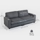 Three Seater Sofa, Fabric 3 Seater Couch with Spring Cushion and Cup Holders for Living Room, Bedroom, Dark Grey