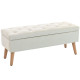 Storage Ottoman with Lid, Velvet Upholstered Storage Bench with Wood Legs for Living Room, Cream White