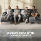 U Shape Couch with Double Chaise Lounge, Modern 4 Seater Sofa with Wooden Legs, Fabric Sofa for Living Room, Dark Grey