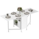 Multi-use Foldable Table with Hideaway Shelves, Drop Leaf Table for Kitchen, Dining, Study and Office, White