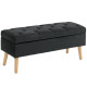 Storage Ottoman with Lid, Velvet Upholstered Storage Bench with Wood Legs for Living Room, Black