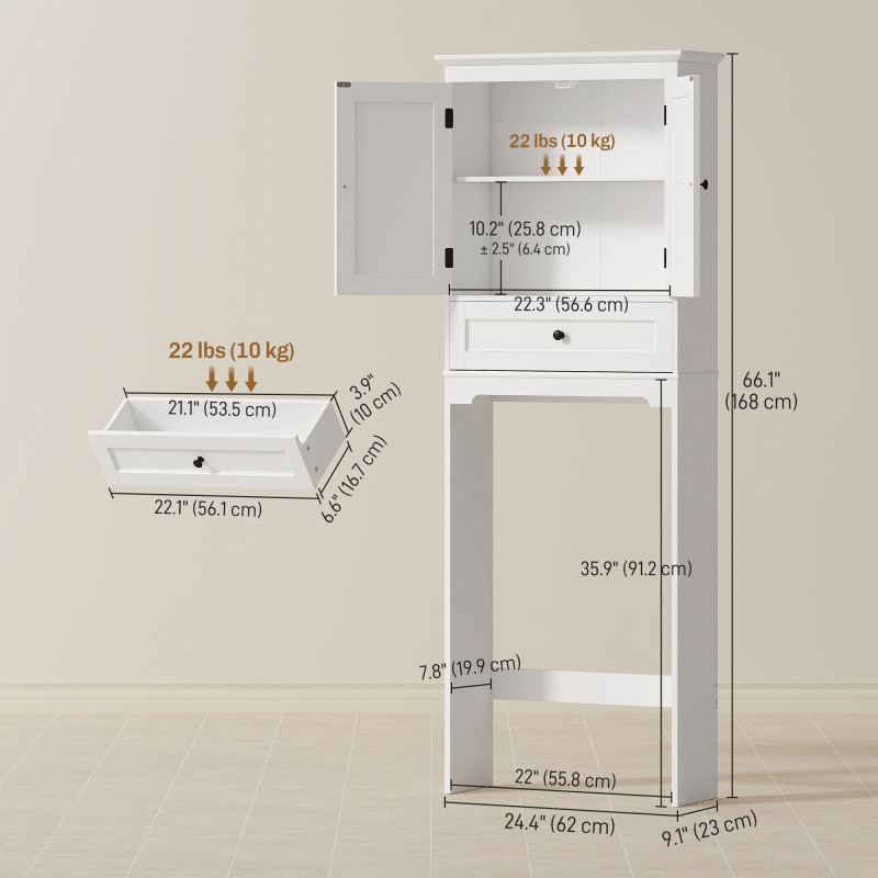 Over The Toilet Storage, Modern Bathroom Cabinet Over Toilet with Drawer, Cabinet and Adjustable Shelf, White