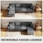 L-Shape Sofa with Changeable Chaise Lounge, 2 Pillows and Wooden Legs, Modern Sectional Couch for Living Room, Dark Grey