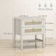 Set of 2 Boho Bedside Tables, Rattan Nightstands with 2 Drawers, Storage Shelf, End Side Tables for Bedroom, White Oak