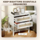 Set of 2 Boho Bedside Tables, Rattan Nightstands with 2 Drawers, Storage Shelf, End Side Tables for Bedroom, White Oak