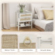 Set of 2 Boho Bedside Tables, Rattan Nightstands with 2 Drawers, Storage Shelf, End Side Tables for Bedroom, White Oak