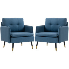 Accent Chairs Set of 2, Upholstered Armchairs with Tufted Back Cushion and Steel Legs for Living Room, Bedroom