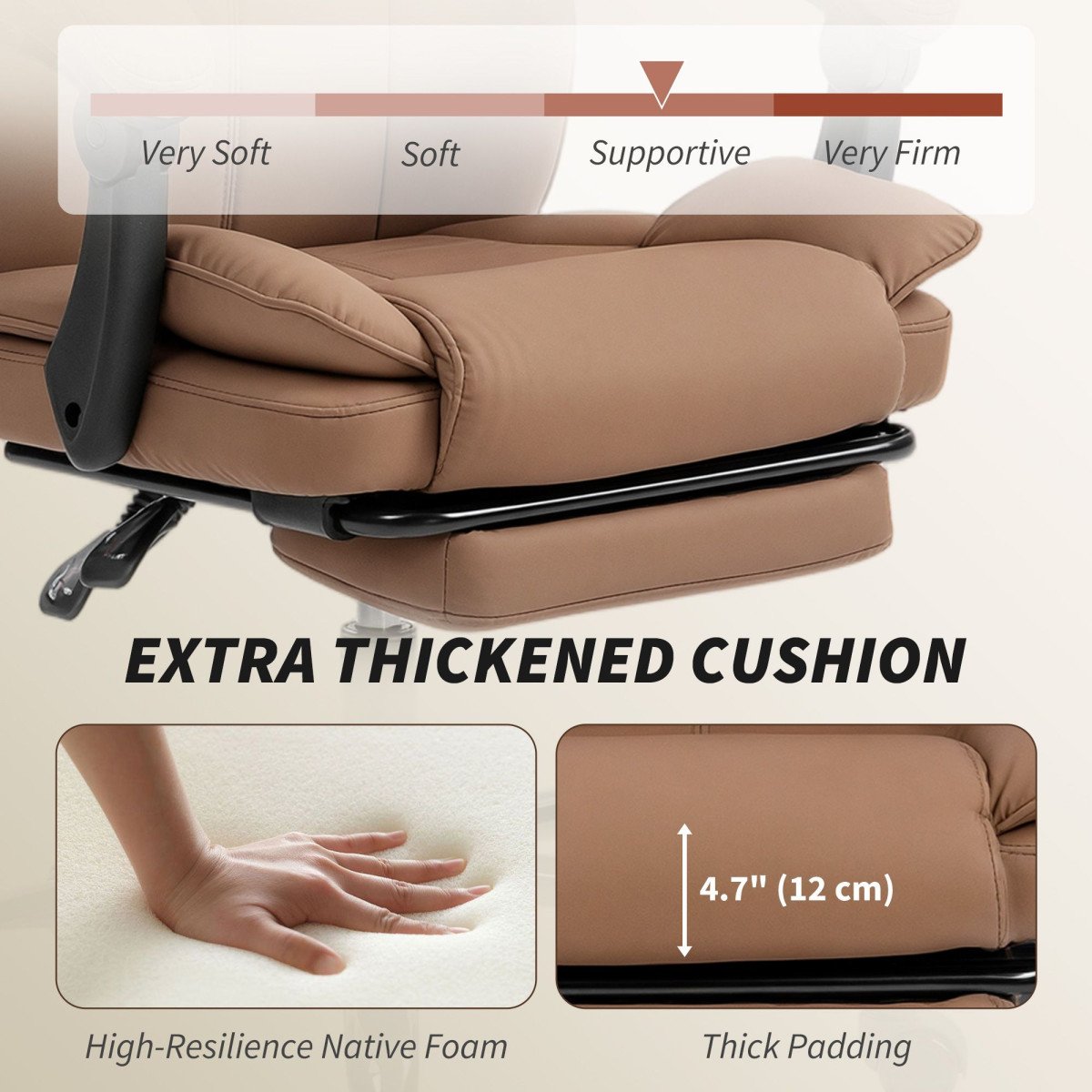 Reclining Office Chair, Executive Desk Chair with Pet-Friendly Fabric, Headrest, Footrest, Swivel Wheels, Brown