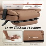Reclining Office Chair, Executive Desk Chair with Pet-Friendly Fabric, Headrest, Footrest, Swivel Wheels, Brown