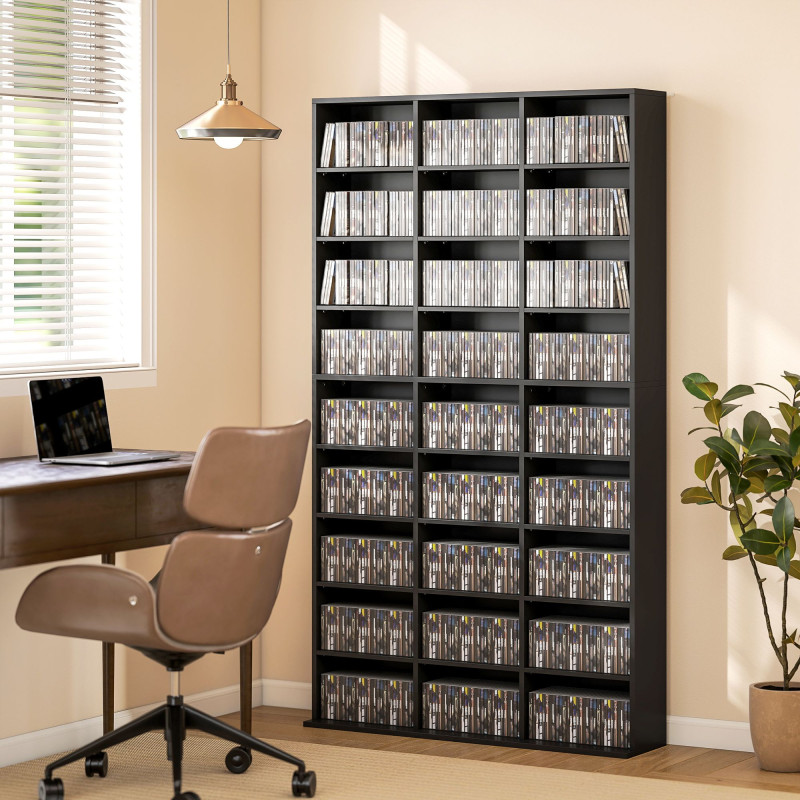Media Storage Cabinet, 9-Tier DVD Shelf with 21 Adjustable Shelves, Holds 835 CDs, 500 DVDs or 640 Blu-rays, Black