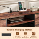 TV Stand for TVs up to 65 Inch, Industrial TV Console with Charging Station, 5 Drawers and Open Shelves, Rustic Brown