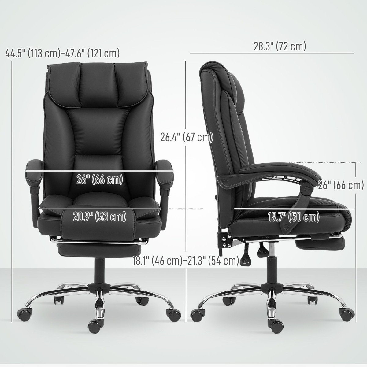 Executive Office Chair, Pet-Friendly Leather Ergonomic Desk Chair with Footrest, Swivel Recliner, Black