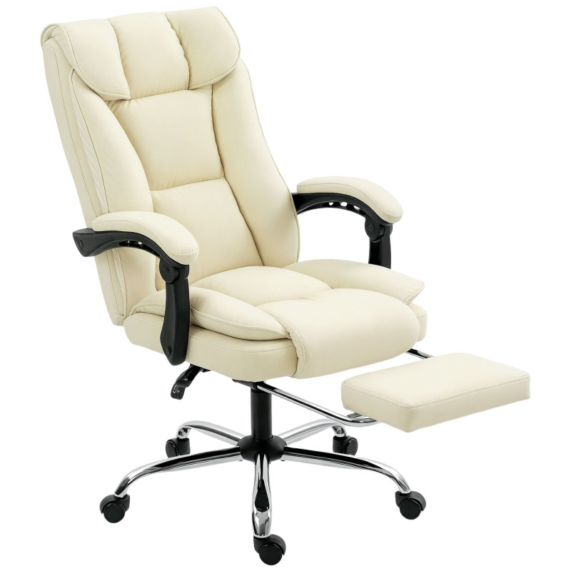 Executive Office Chair, Pet-Friendly Leather Ergonomic Desk Chair with Footrest, Swivel Recliner, Beige