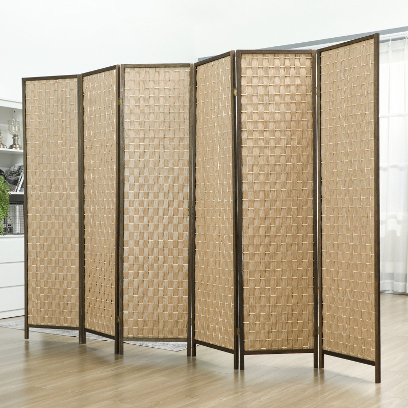 6 FT Room Divider, 6 Panel Folding Privacy Screen, Lightweight Handwoven Freestanding Partition for Home Office, Brown
