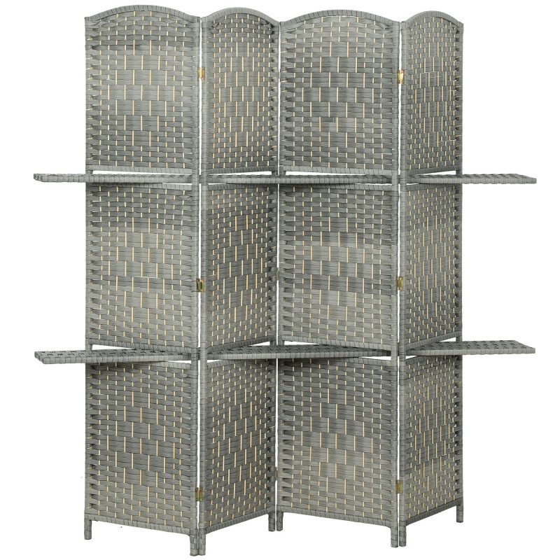 6 FT Privacy Screen, 4 Panel Room Divider with Shelves for Living Room Bedroom Home Office, Grey