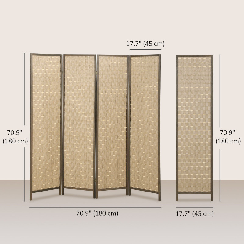 6 FT Room Divider, 4 Panel Folding Privacy Screen, Lightweight Handwoven Freestanding Partition for Home Office, Brown