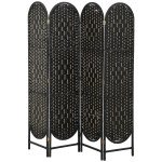 Bohemian Privacy Screen, Folding Room Divider with 4 Panels and Arched Top for Bedroom Living Room Office, Black