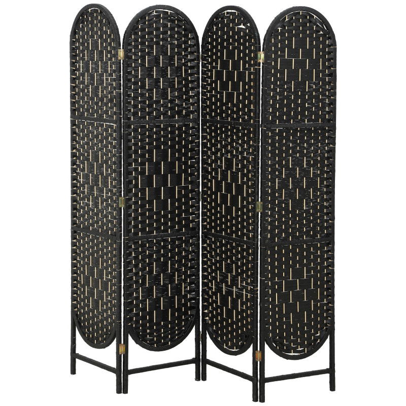 Bohemian Privacy Screen, Folding Room Divider with 4 Panels and Arched Top for Bedroom Living Room Office, Black