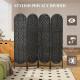 Bohemian Privacy Screen, Folding Room Divider with 4 Panels and Arched Top for Bedroom Living Room Office, Black
