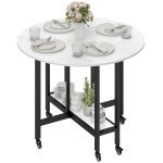 Folding Dining Table, Drop Leaf Table with Open Shelf, Rolling Kitchen Table for Dining Room, Small Spaces, White Marble
