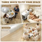 Folding Dining Table, Drop Leaf Table with Open Shelf, Rolling Kitchen Table for Dining Room, Small Spaces, White Marble