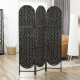 Bohemian Privacy Screen, Folding Room Divider with 3 Panels and Arched Top for Bedroom Living Room Office, Black