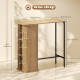 Tambour Bar Height Table with 3 Storage Shelves Rectangular Bar Table with Metal Frame for Kitchen Dining Room Natural