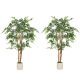 5FT Artificial Banyan Tree Set of 2, Fake Potted Tree with Solid Wood Trunk and Pot for Indoor