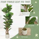 5FT Artificial Fiddle Leaf Fig Tree Set of 2, Fake Potted Tree with Solid Wood Trunks for Indoor Decor, Green