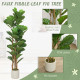 5FT Artificial Fiddle Leaf Fig Tree Set of 2, Fake Potted Tree with Solid Wood Trunks for Indoor Decor, Green