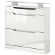 High Gloss Shoe Cabinet with 2 Flip Drawers and Adjustable Shelves, Narrow Shoe Storage Cabinet with Glass Top, White