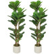 4FT Artificial Fiddle Leaf Fig Tree Set of 2, Fake Potted Tree with Solid Wood Trunks for Indoor Decor, Green