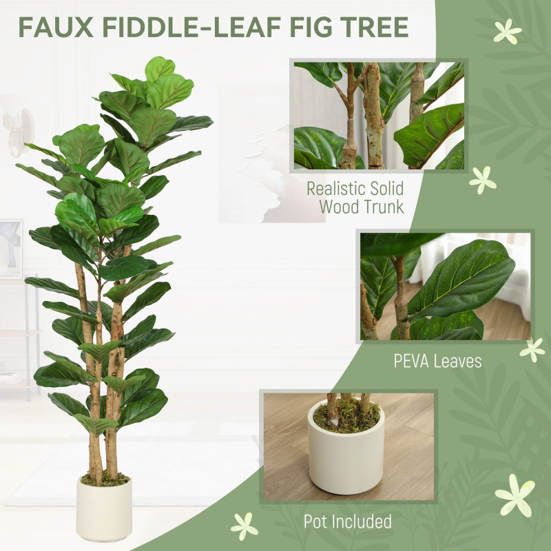 5FT Artificial Fiddle Leaf Fig Tree, Fake Potted Tree with Solid Wood Trunks for Indoor Decor, Green