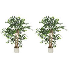 4FT Artificial Banyan Tree Set of 2, Fake Potted Tree with Solid Wood Trunk and Pot for Indoor
