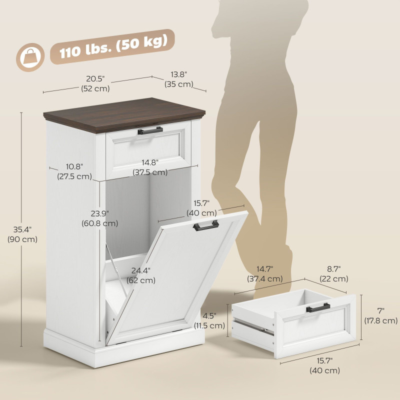 Farmhouse Trash Can Cabinet with Drawer