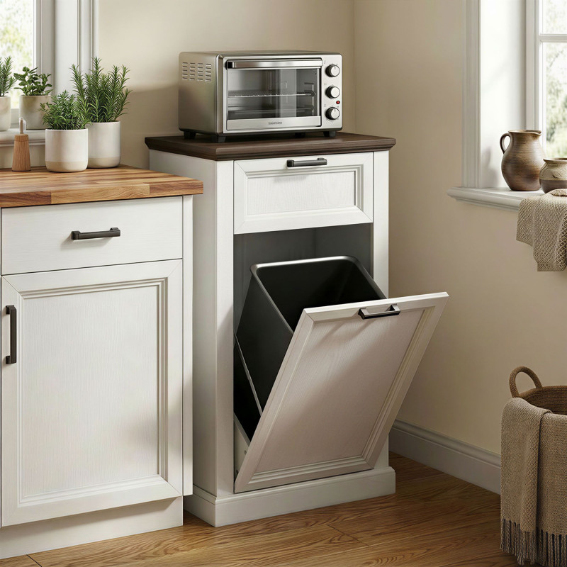 Farmhouse Trash Can Cabinet with Drawer