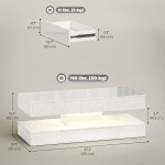 Coffee Table with Adjustable LED Lights, Center Table with 2 Drawers, Open Shelf, Remote, High Gloss Marble-Effect White