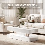 Coffee Table with Adjustable LED Lights, Center Table with 2 Drawers, Open Shelf, Remote, High Gloss Marble-Effect White