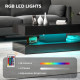 Coffee Table with Adjustable LED Lights, Modern Living Room Table with 2 Drawers, Open Shelf, Remote, High Gloss Black