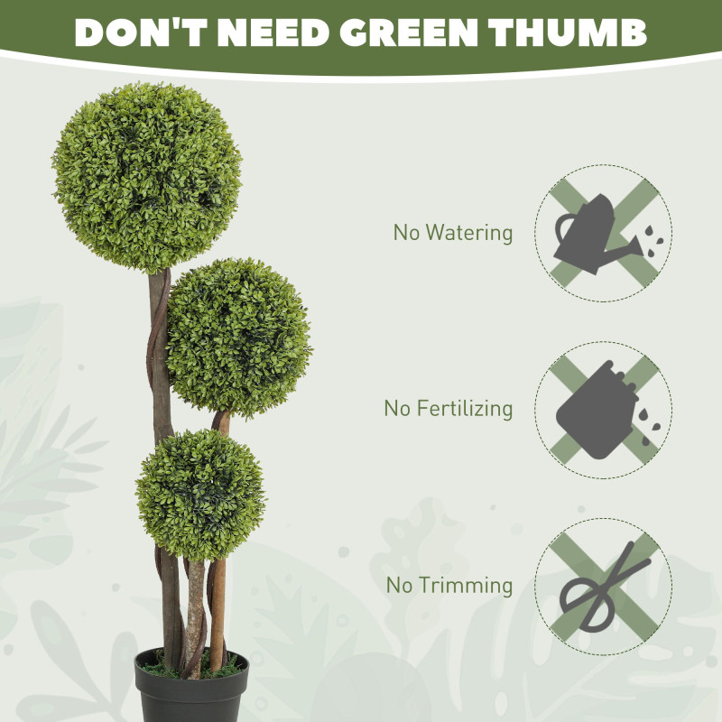45 Inch Potted Fake Plant Set of 2, Artificial Boxwood Topiary Tree, Triple Ball Tree for Indoor and Outdoor, Green