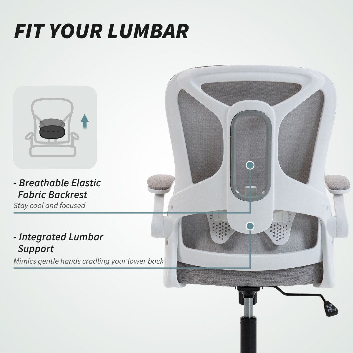 Ergonomic Office Chair, Swivel Desk Chair with Lumbar Support and Adjustable Height, Flip-up Armrests, Wheels, Black