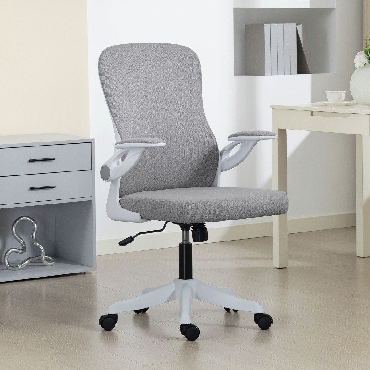 Ergonomic Office Chair, Swivel Desk Chair with Lumbar Support and Adjustable Height, Flip-up Armrests, Wheels, Black