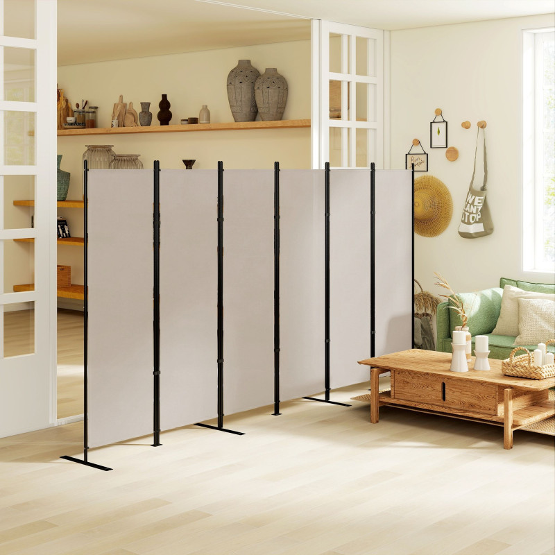 6 Panel Room Divider, 6 Ft Folding Privacy Screen, Portable Freestanding Partition Wall Divider, Beige
